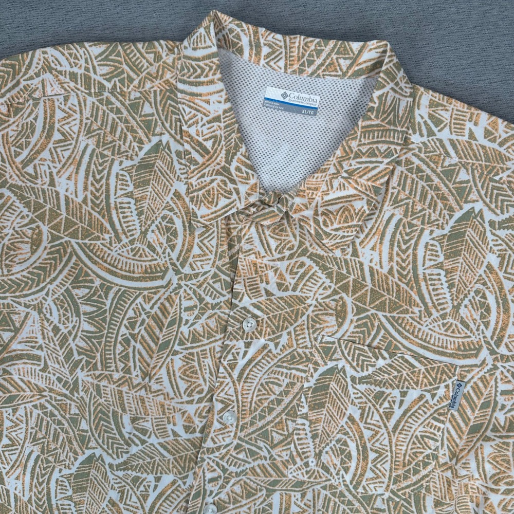 Columbia PFG Fishing Shirt Mens‎ XL Tribal Leaf Print Short Sleeve Button Down